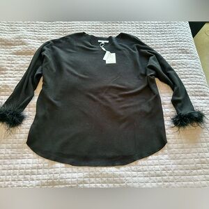Sioni Black Blouse with Feather Accents